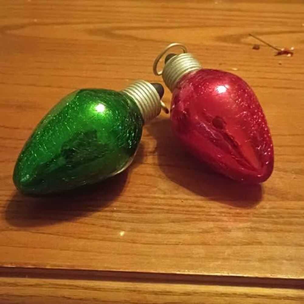 Vintage Glass Christmas Light Bulb Ornaments - Red and Green